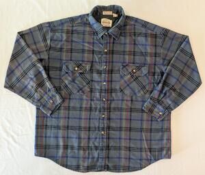 Vintage Saugatuck Shirt Hong Kong Mens 2XL Blue Plaid Long Sleeve Lined Flannel